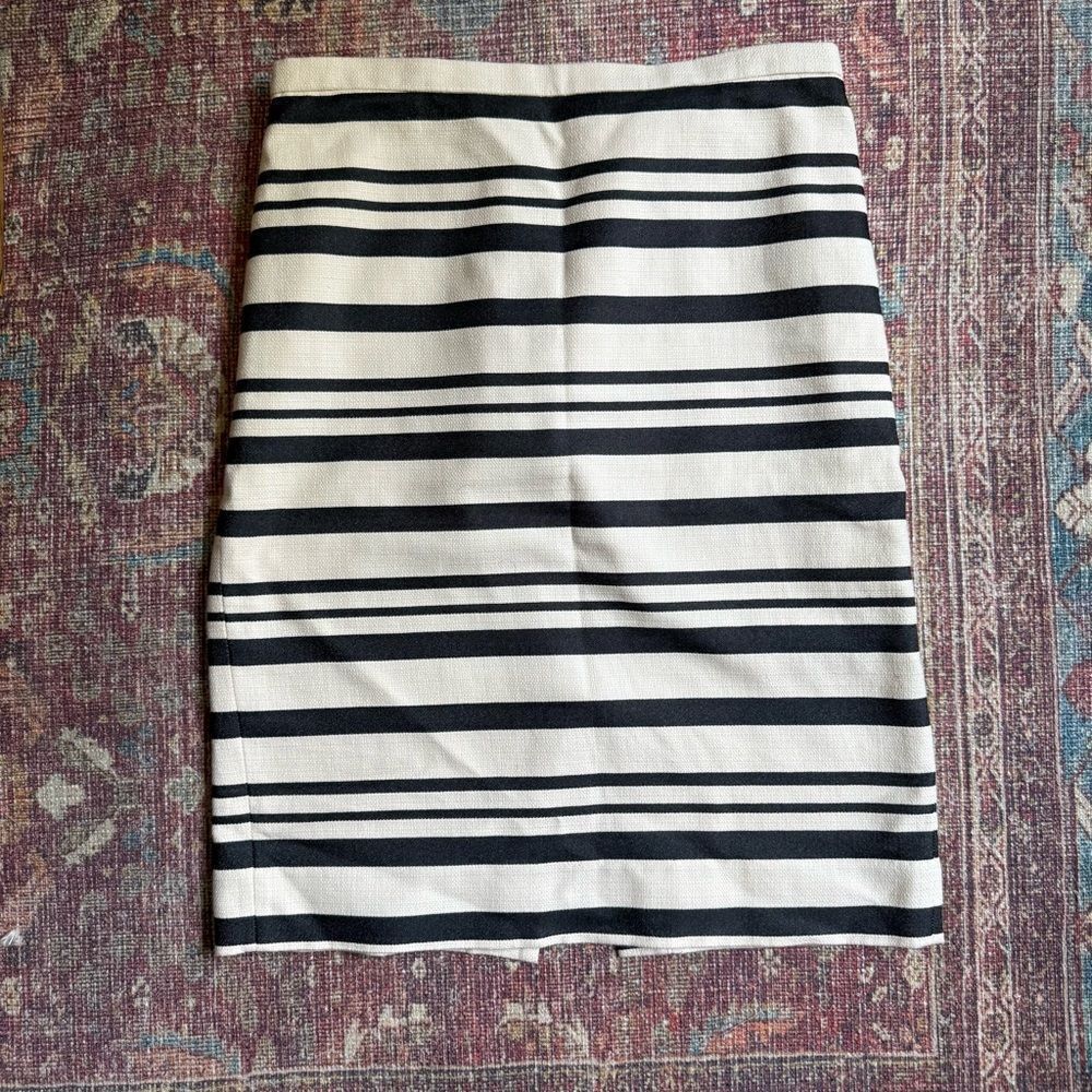 J. Crew size 10 Striped Black and Cream Women's Skirt with woven look